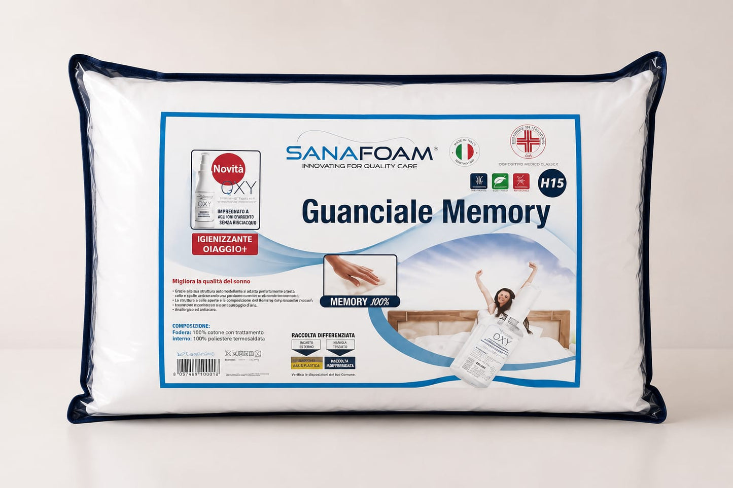 Memory Foam Pillow with OXY Disinfectant Spray (15cm Height)