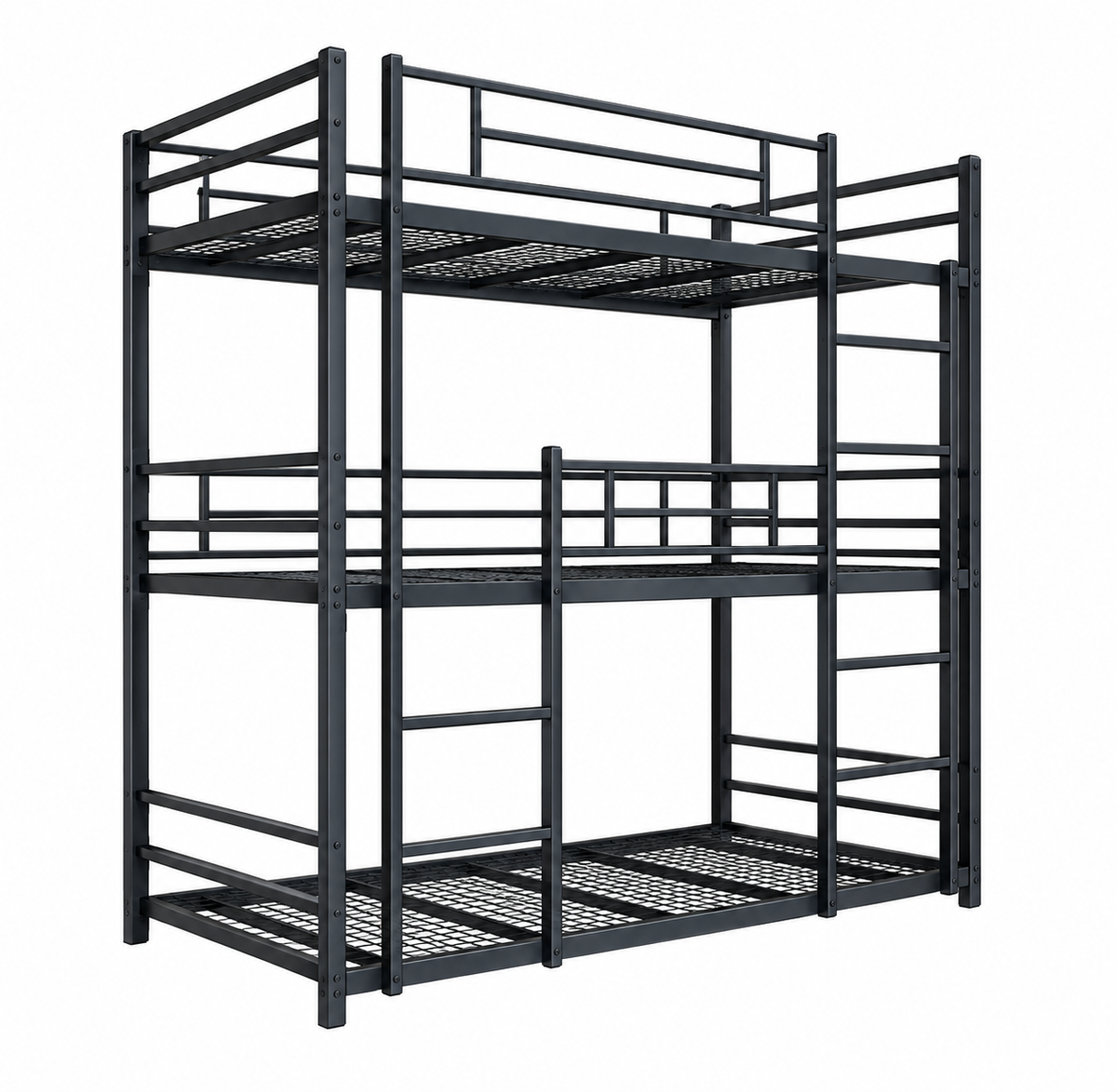 Heavy-Duty Steel Single Triple Bunk Beds (90cm x 190cm)