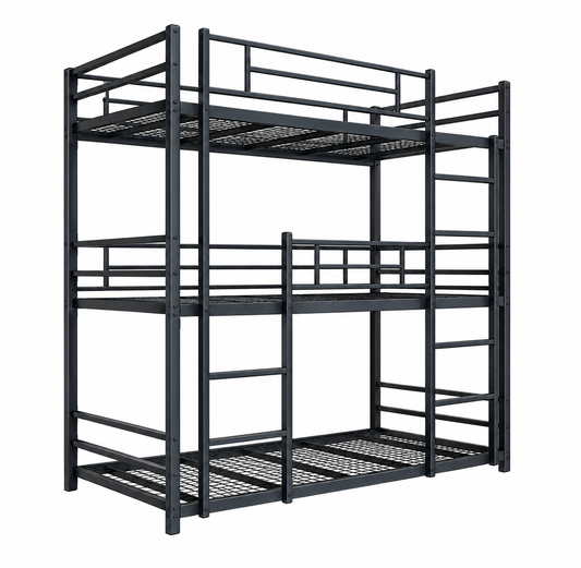 Heavy-Duty Steel Single Triple Bunk Beds (90cm x 190cm)
